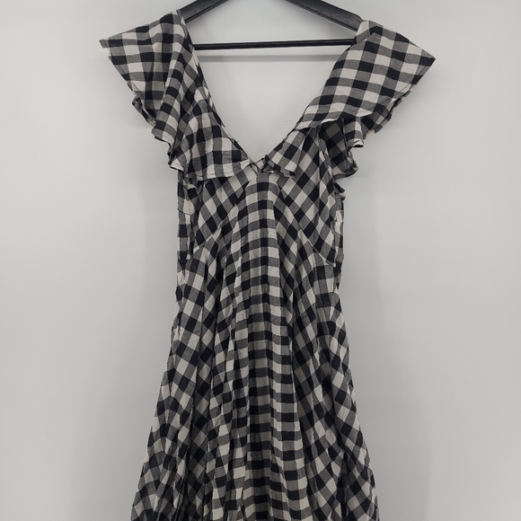 JCrew Beachwear Button-up ruffle long dress in gingham XS Gray Black 100% Cotton - Picture 8 of 9